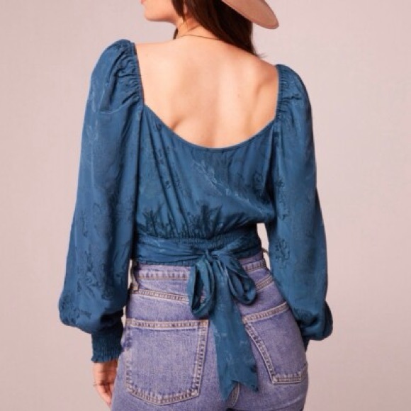 Teal Crop Wrap Long Sleeve Top - Picture 2 of 6